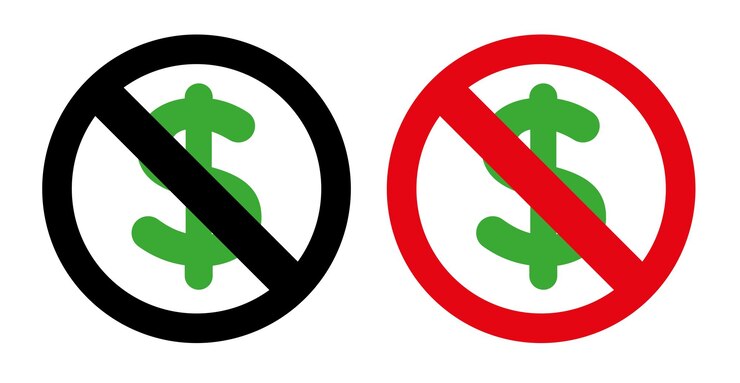 Vector sin signo de dólar icon set de moneda de dólar cuota de costo símbolo vectorial prohibido en un estilo de relleno y delineado en negro sin dinero de dólar signo de política sin efectivo