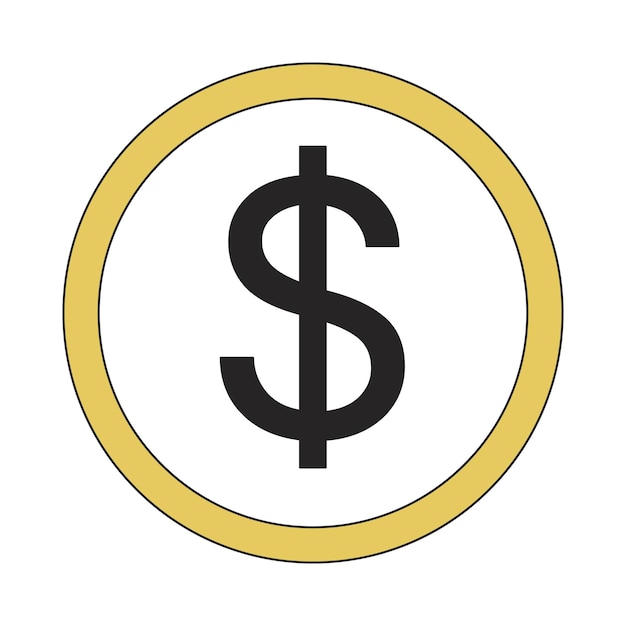 Vector signo de dólar en el icono de vector de color de línea plana de círculo dorado