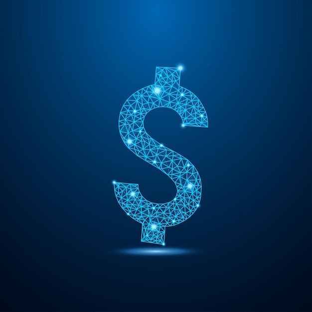 Signo de dólar con línea de malla abstracta Contabilidad Signo financiero de negocios Estructura alámbrica poligonal y concepto de vector de baja poli