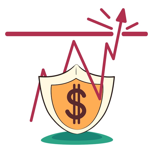 El signo de dólar está protegido por un escudo. flecha roja rompe techo de crecimiento del tipo de cambio.