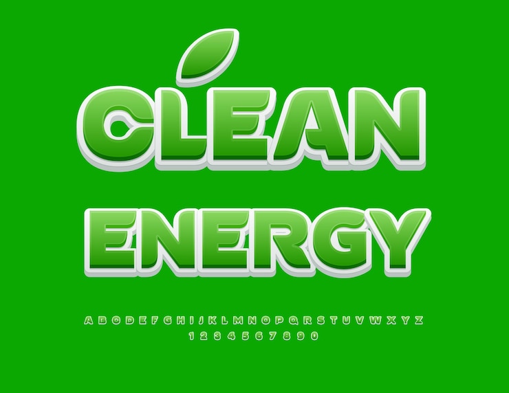 Vector signo ecológico vectorial bioenergía con hoja decorativa moderna fuente blanca y verde alfabeto creativo