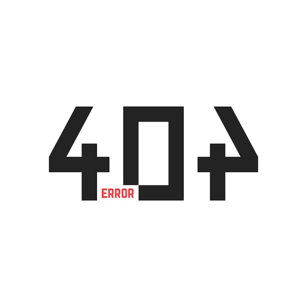 Signo de error 404 simple. concepto de avería técnica, aviso de peligro, página en construcción, código de respuesta http. aislado sobre fondo blanco. Ilustración de vector de diseño de logotipo moderno de tendencia de estilo plano