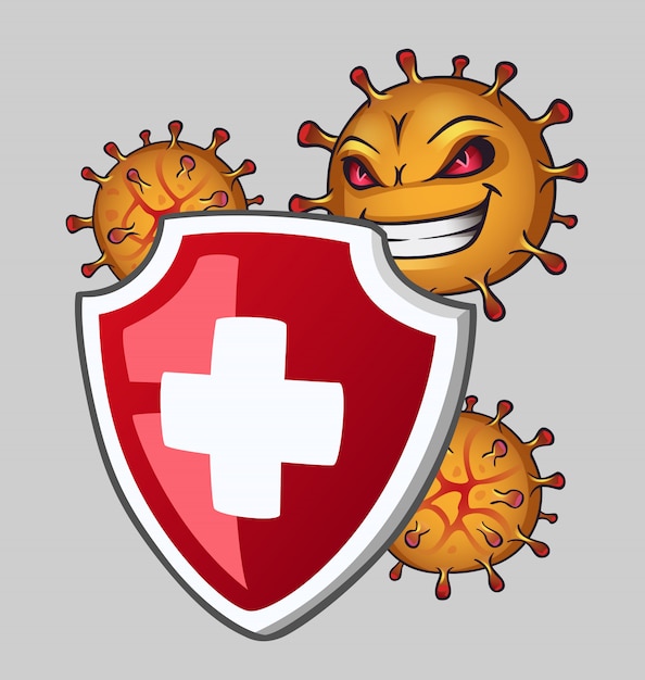 Signo de escudo con virus y bacterias