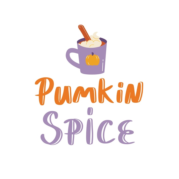 Signo de especias de calabaza con linda taza de café Cita de Acción de Gracias de otoño vectorial sobre fondo blanco