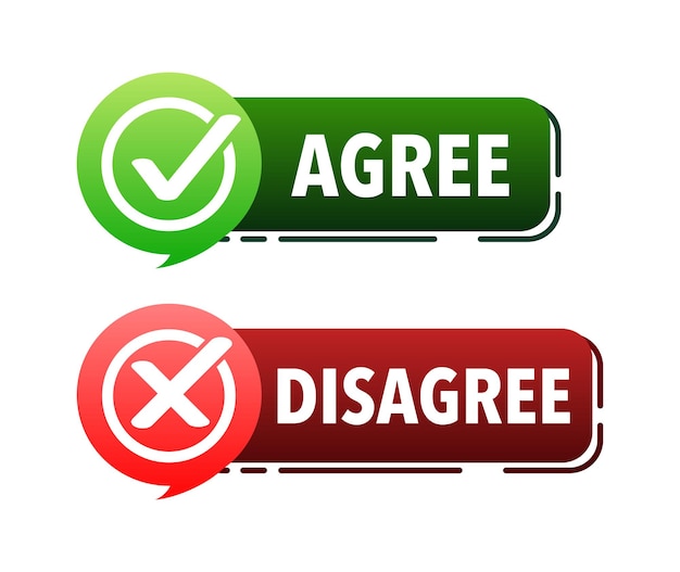 Signo de etiqueta de acuerdo y desacuerdo Signo de aprobación de marca de verificación