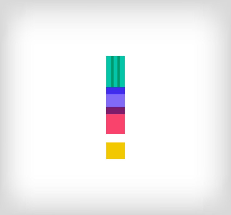 Vector signo de exclamación abstracto creativo logotipo lineal multicolor líneas de letras modernas con nuevo arte pop