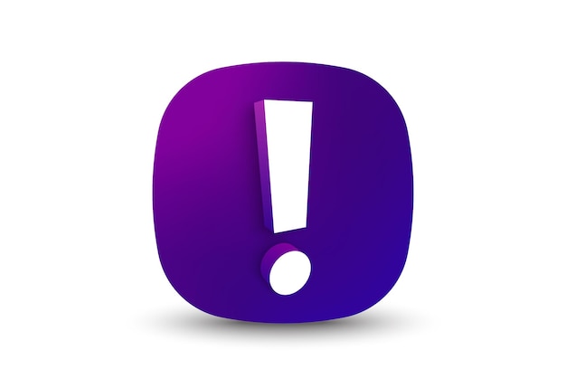 El signo de exclamación en el botón de gradiente de neón Atención importante icono 3D Vector
