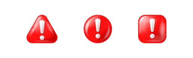 Signo de exclamación rojo botones tridimensionales Alerta círculo redondeado triángulo y conjunto de botones cuadrados