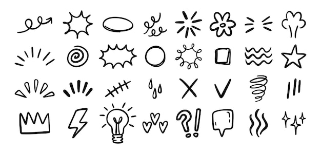 Signo de expresión juego de garabatos dibujados a mano para el diseño conceptual Elementos de expresión aislados en fondo blanco