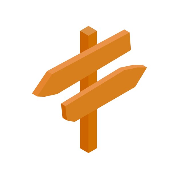 Signo de flecha de dirección de madera icono isométrico 3d sobre un fondo blanco