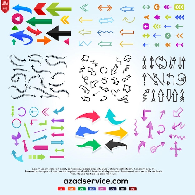 Signo de flecha o diseño de conjunto de iconos