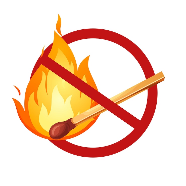 Vector signo de fuego sin llama abierta símbolo de advertencia en el partido de dibujos animados ilustración de vector de peligro