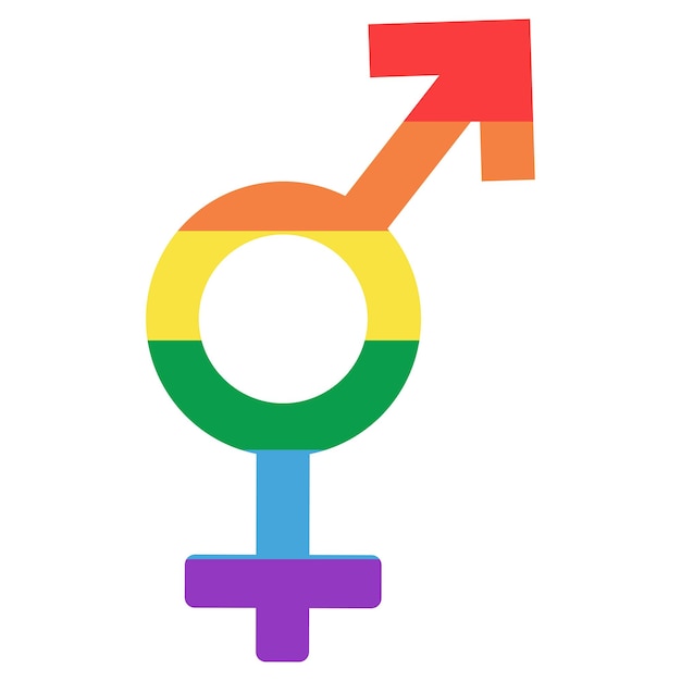 Vector signo de género de hombre y mujer en colores del arco iris.