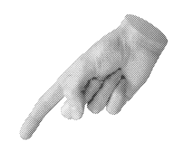 Signo de gesto de señalización del dedo índice que indica el vector de estilo antiguo aislado