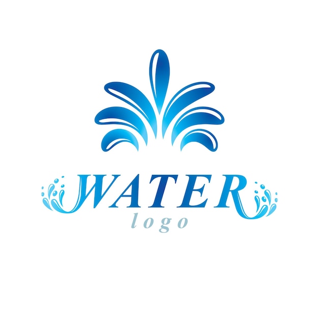 Signo de gota de agua transparente azul vectorial para su uso como emblema corporativo en organizaciones de spa y resort. Concepto de medicina alternativa.