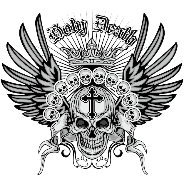 Signo gótico con calavera y alas camisetas de diseño vintage grunge