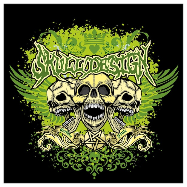 Signo gótico con calavera y alas, camisetas de diseño vintage grunge