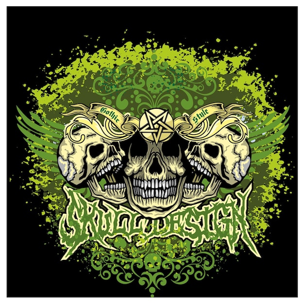 Signo gótico con calavera y alas, camisetas de diseño vintage grunge