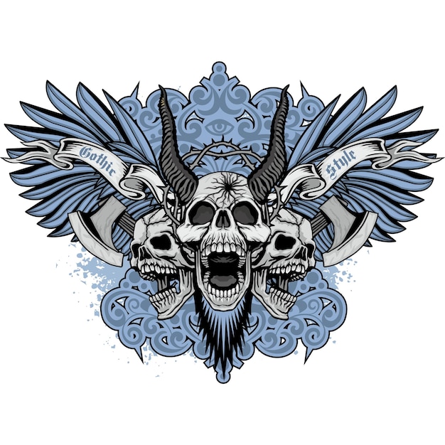 Signo gótico con calavera, camisetas de diseño vintage grunge