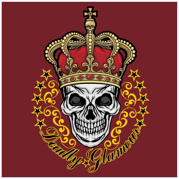 Vector signo gótico con calavera con corona, camisetas de diseño vintage grunge