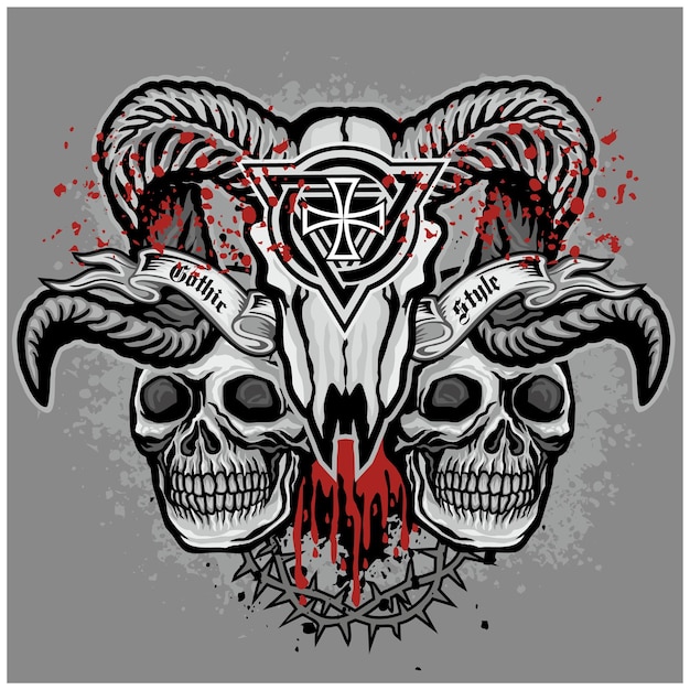 Signo gótico con camisetas de diseño vintage grunge de calavera de aries