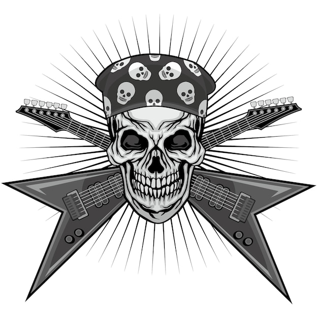 Signo gótico con camisetas de diseño vintage grunge calavera y guitarra