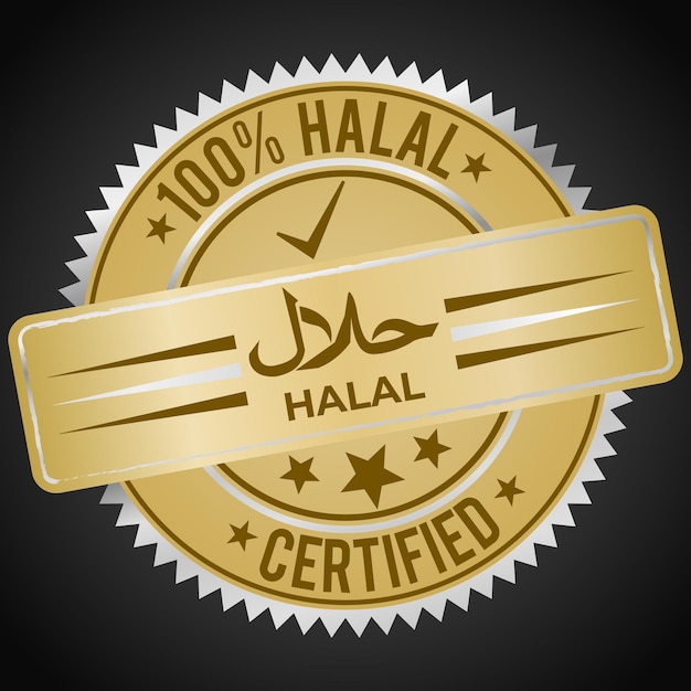 Signo halal para la comida musulmana en el aspecto de la insignia