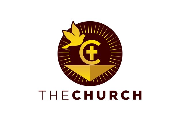 Signo de la iglesia de la letra C de moda y profesional, logotipo vectorial cristiano y pacífico
