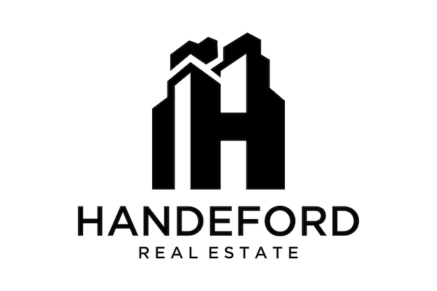 Signo de ilustración H en forma de un diseño de logotipo de bienes raíces de edificio alto
