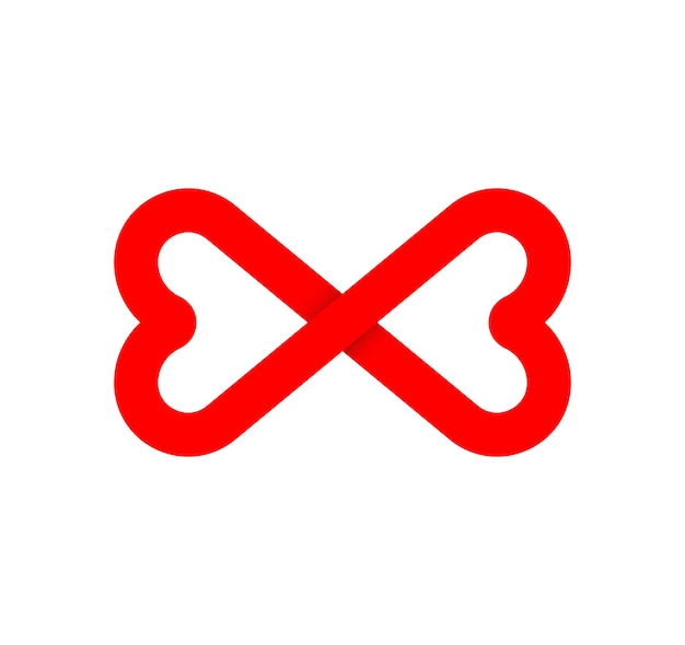Signo infinito desde el corazón. Corazón de salud rojo cíclico. Bucle sin fin natural moderno. Logotipo futurista