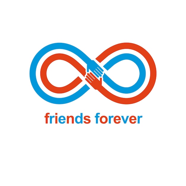 Signo infinito con dos manos tocándose, concepto de amistad infinita, siempre amigos vector logo creativo.