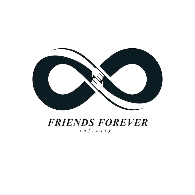 Signo infinito con dos manos tocándose, concepto de amistad infinita, siempre amigos vector logo creativo.