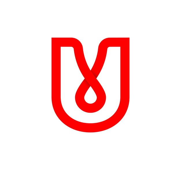 Signo de infinito de la letra U. Letra roja cíclica U. Bucle sin fin natural moderno. Logotipo corporativo futurista