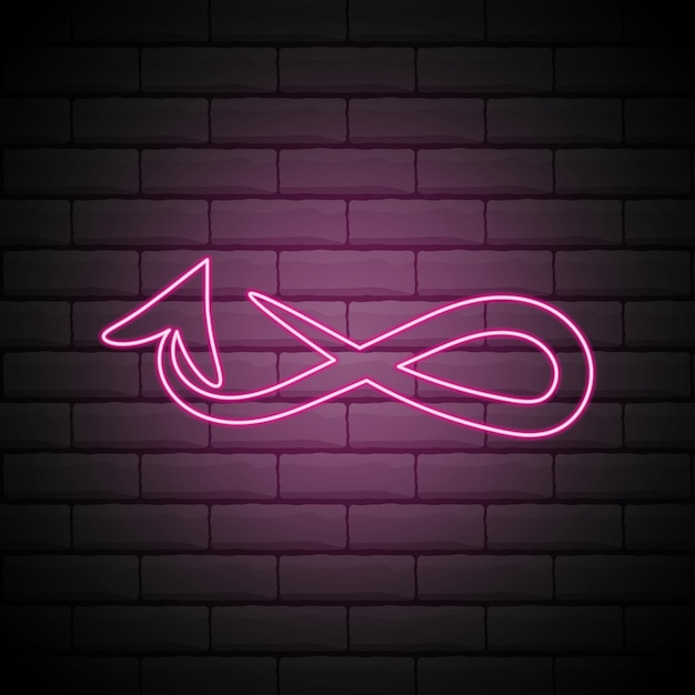 Signo infinito de la línea de neón de flecha rosa brillante ilustración vectorial aislada en la pared de ladrillo