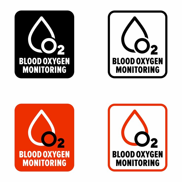 Vector signo de información de dispositivos médicos de monitoreo de oxígeno en sangre