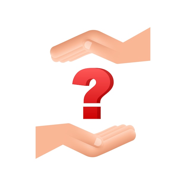 Signo de interrogación 3d en las manos para la ilustración de vector de tecnología de diseño de concepto