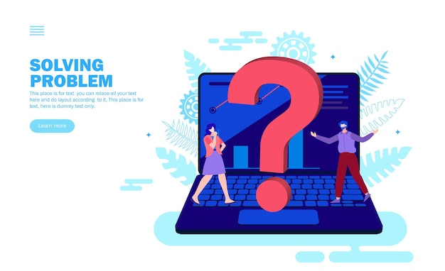 Signo de interrogación en la computadora Equipo en busca de soluciones de software