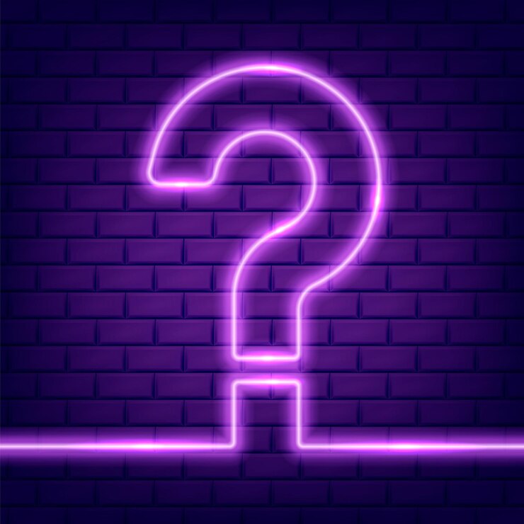 Vector signo de interrogación de neón de contorno brillante o signo sobre fondo negro icono de luz ui y ux y símbolo brillante ilustración vectorial