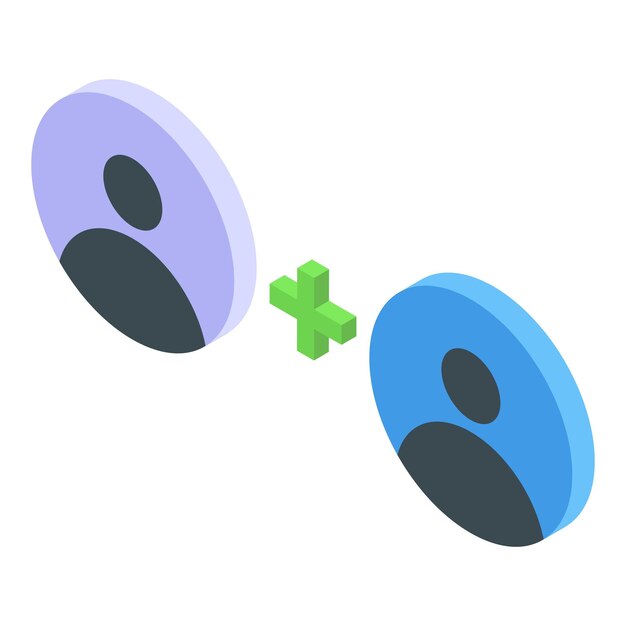 Signo isométrico más añadiendo dos iconos de usuario