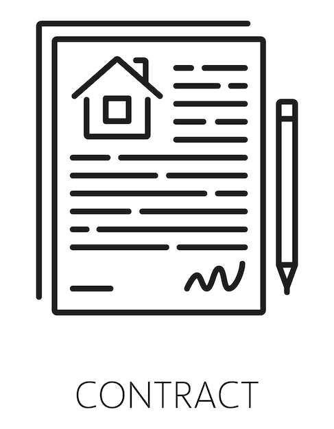 Signo de línea de contrato de venta o alquiler de icono de bienes raíces