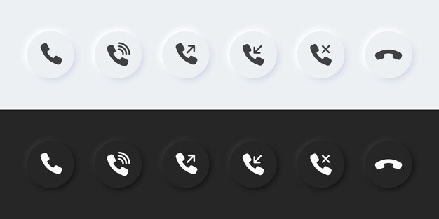 Signo de llamada telefónica Icono en un botón para el diseño Elemento del botón telefónico y el símbolo de marcado del teléfono inteligente Diseño de UI UX de estilo Neumorfismo para aplicaciones y web Ilustración vectorial