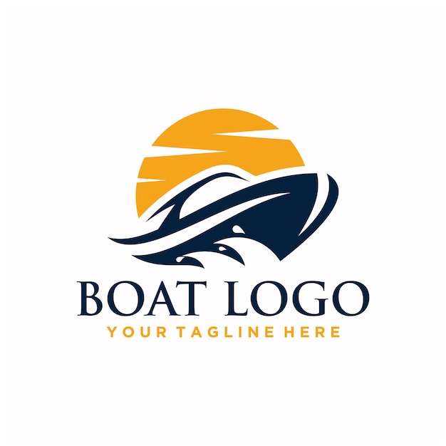 Signo de logotipo de barco y mar