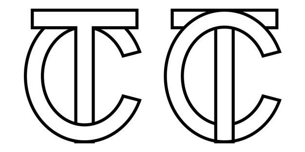 Signo de logotipo tc ct icono firmar dos letras entrelazadas tc vector logo tc ct primeras letras mayúsculas patrón alfabeto tc