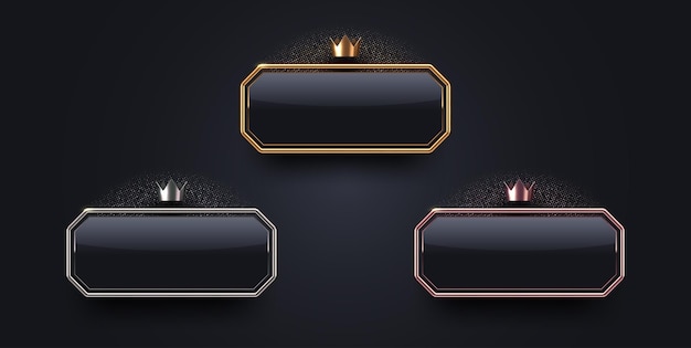 Signo de lujo 3D con marco metálico y corona Signo metálico premium de oro, plata y bronce