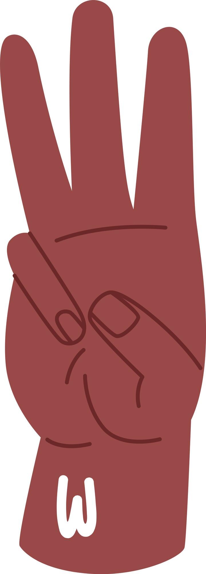 Vector signo de la mano alfabeto letra w