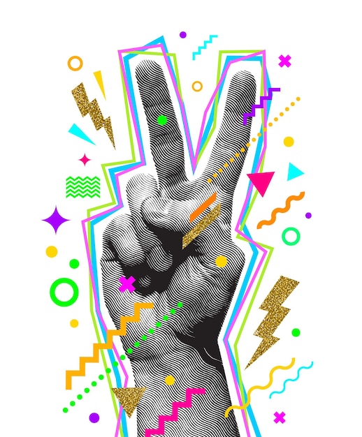 Vector signo de la mano de la paz de estilo grabado