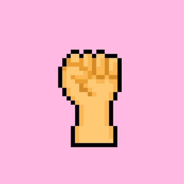 signo de mano de puño con estilo pixel art