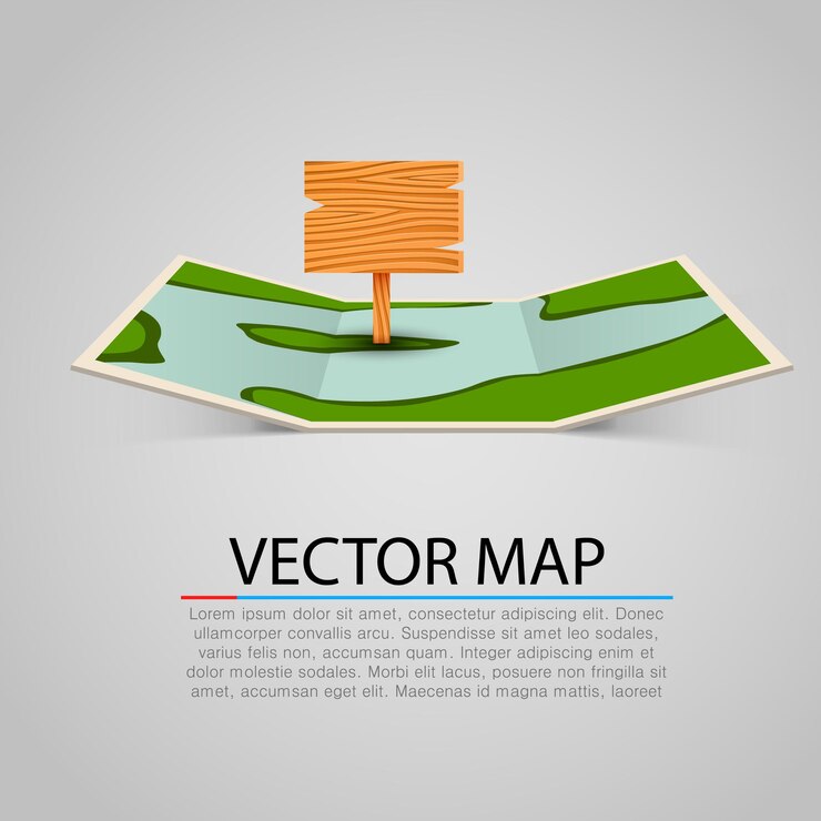 Vector signo de mapa de papel con puntero de madera