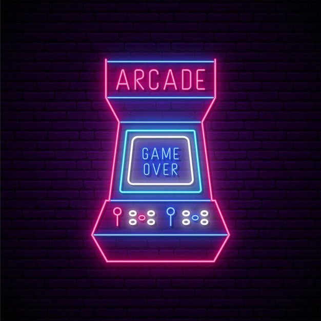 Vector signo de máquina de juego de arcade de neón