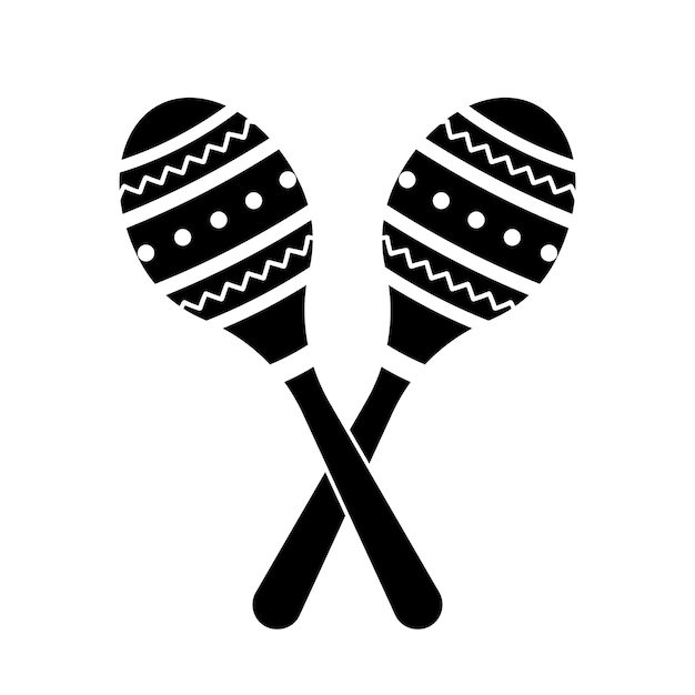 Signo de maraca maracas cinco de mayo símbolo cultura mexicana ilustración vectorial llena de negro